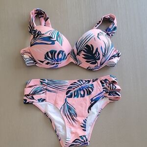 Tropical Leaf Print Bikini Set